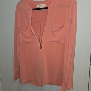 Michael Kors Coral Long Sleeve Zipper Blouse